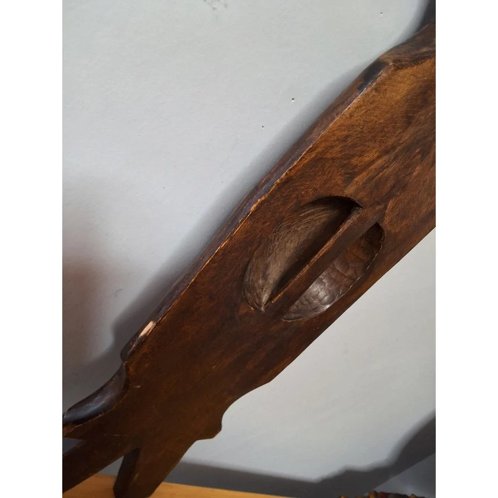 Vintage Hand-Carved Wooden Decorative Shield. Used For Defense Or Ceremonies